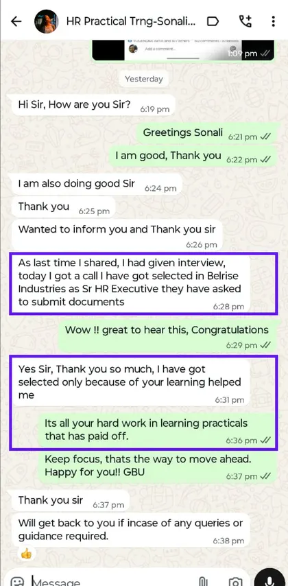 Student success message to Milan Surana on WhatsApp